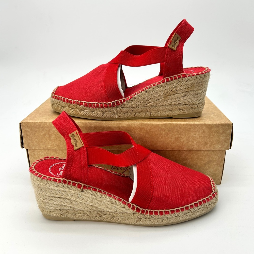 Womens Vegan Wedge Espadrilles Toni Pons Ter Sz 6.5 Red Hand Stitched Sandal NEW